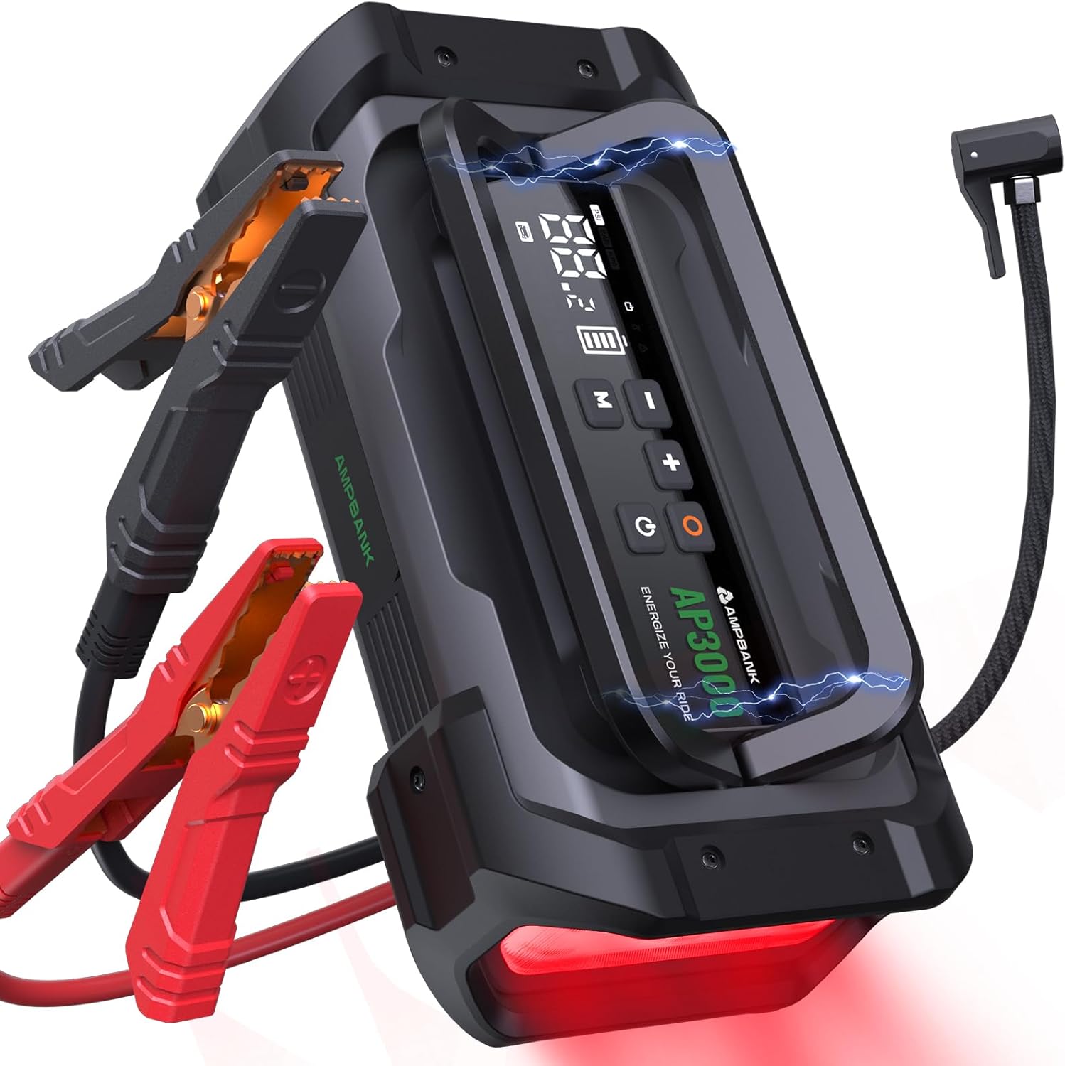 Jump Starter with Air Compressor, 3000A Portable Car Jump Starter with 150PSI Digital Tire Inflator, 12V Car Battery Booster Pack with LED Lighting, LCD Display