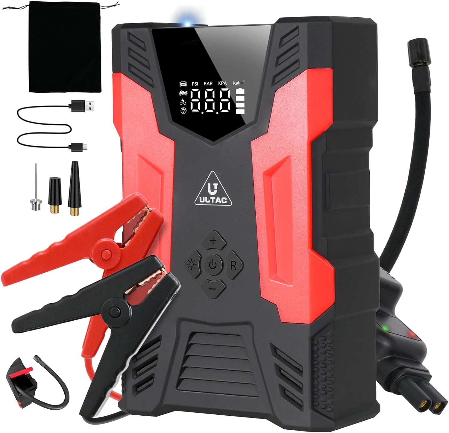 Jump Starter with Air Compressor - 4000A Portable Jump Pack for Car Battery(All Gas/10L Diesel),25000mAh 150PSI 12V Air Pump with Digital Display, 3 Modes LED Light, Smart Jumper Cable