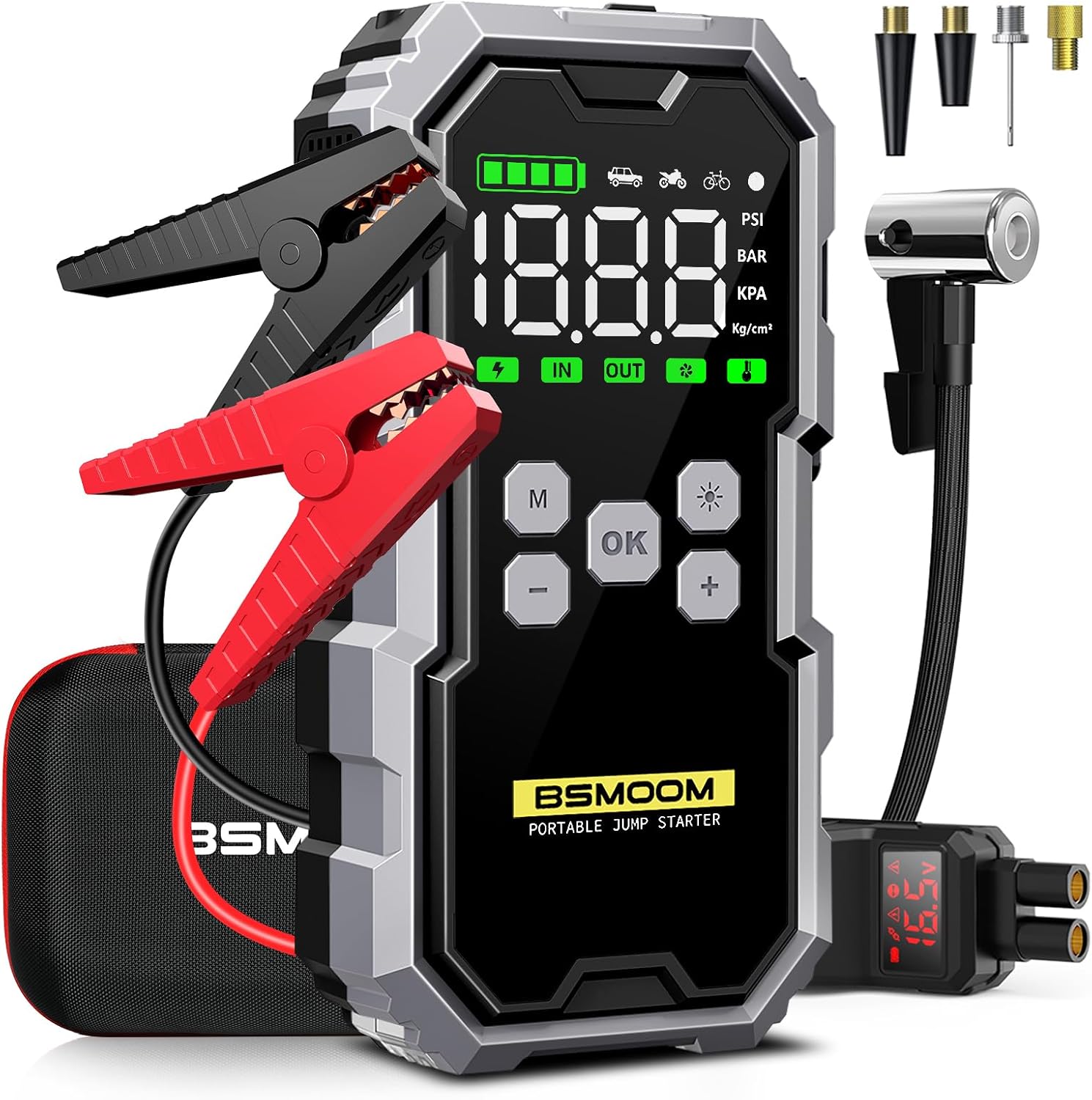 Jump Starter with Air Compressor, 6000A 150PSI Jump Starter Battery Pack (All Gas/10L Diesel), Digital Tire Inflator, with Type-C Quick Charge, Smart Jumper, and LED Lights