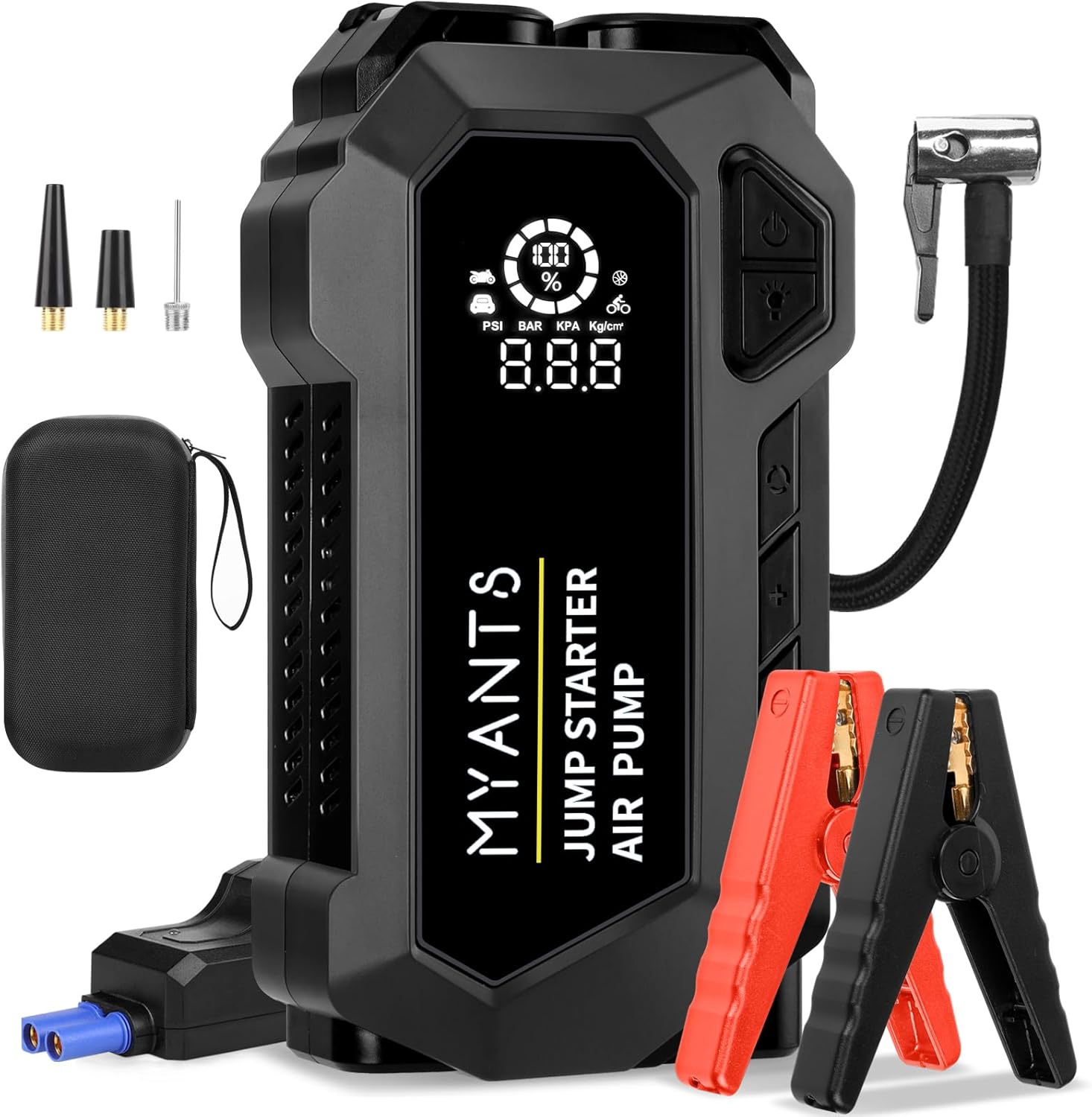 Jump Starter with Air Compressor,4000A Jump Starter Battery Pack with Tire Inflator,12V Portable Car Battery Starter with LED LightQuick-Charge, for 10.0L Gas and 8.0L Diesel Engines