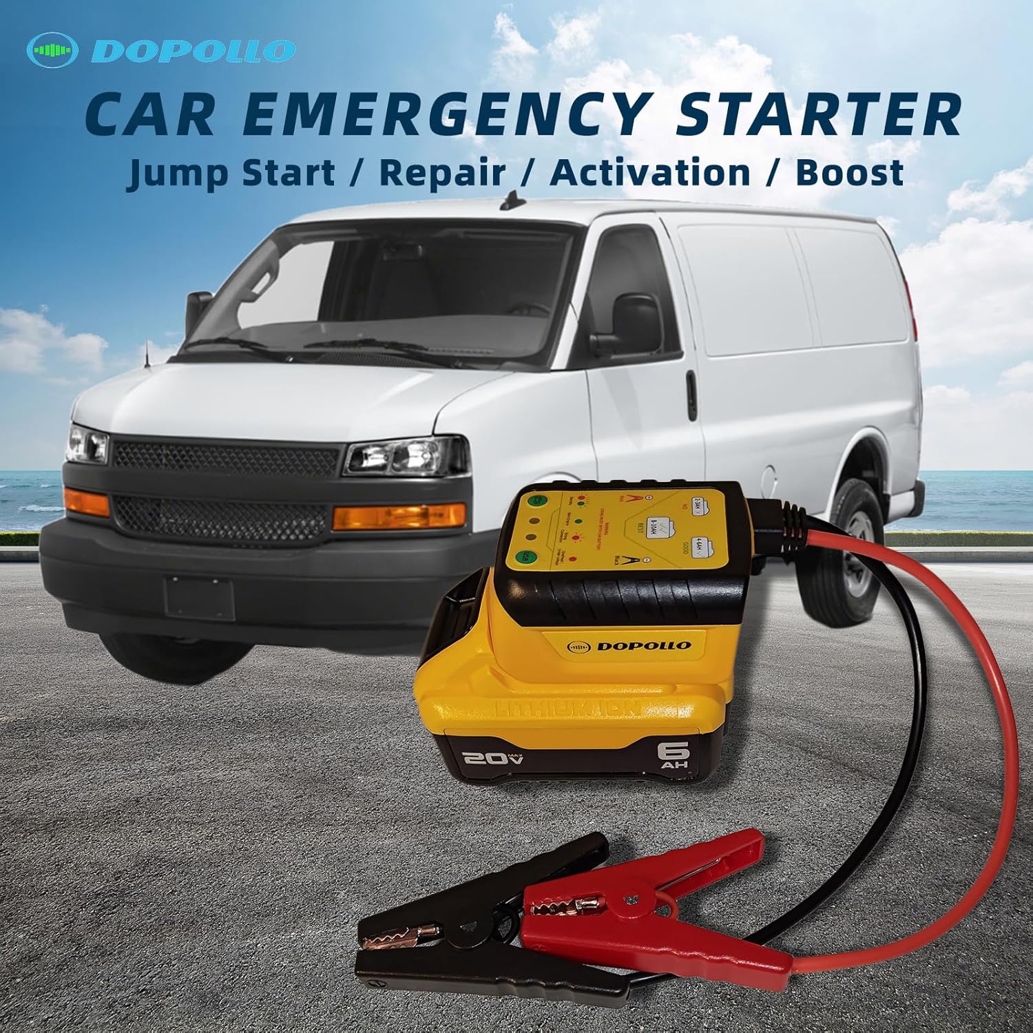 Multi Starter, Work with Dewalt 20V/60V Battery, Jump Start Adapter DJS20-DEW, Car Jump Starter，Battery Repair/Activation/Boost, for 6.0L Engines, USB Power Source