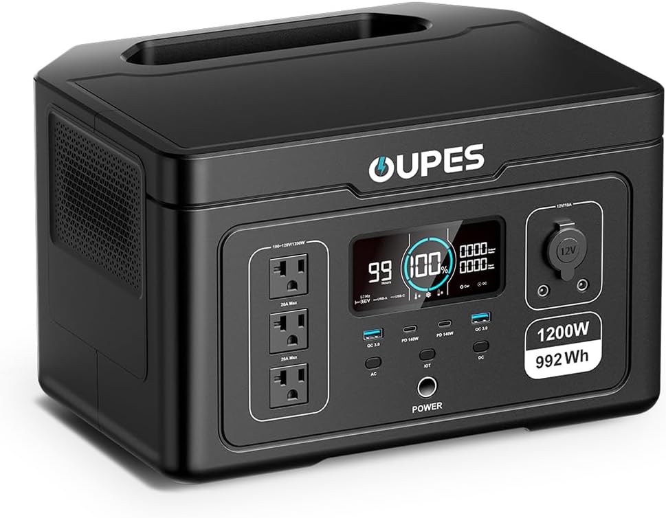 OUPES Exodus 1200 Portable Power Station 1200W (3600W Surge) – 992Wh LiFePO4 Solar Generator with Dual PD 140W Type-C, Smart App Control, UPS, Ideal for Home, Camping, and Blackout Emergency Backup