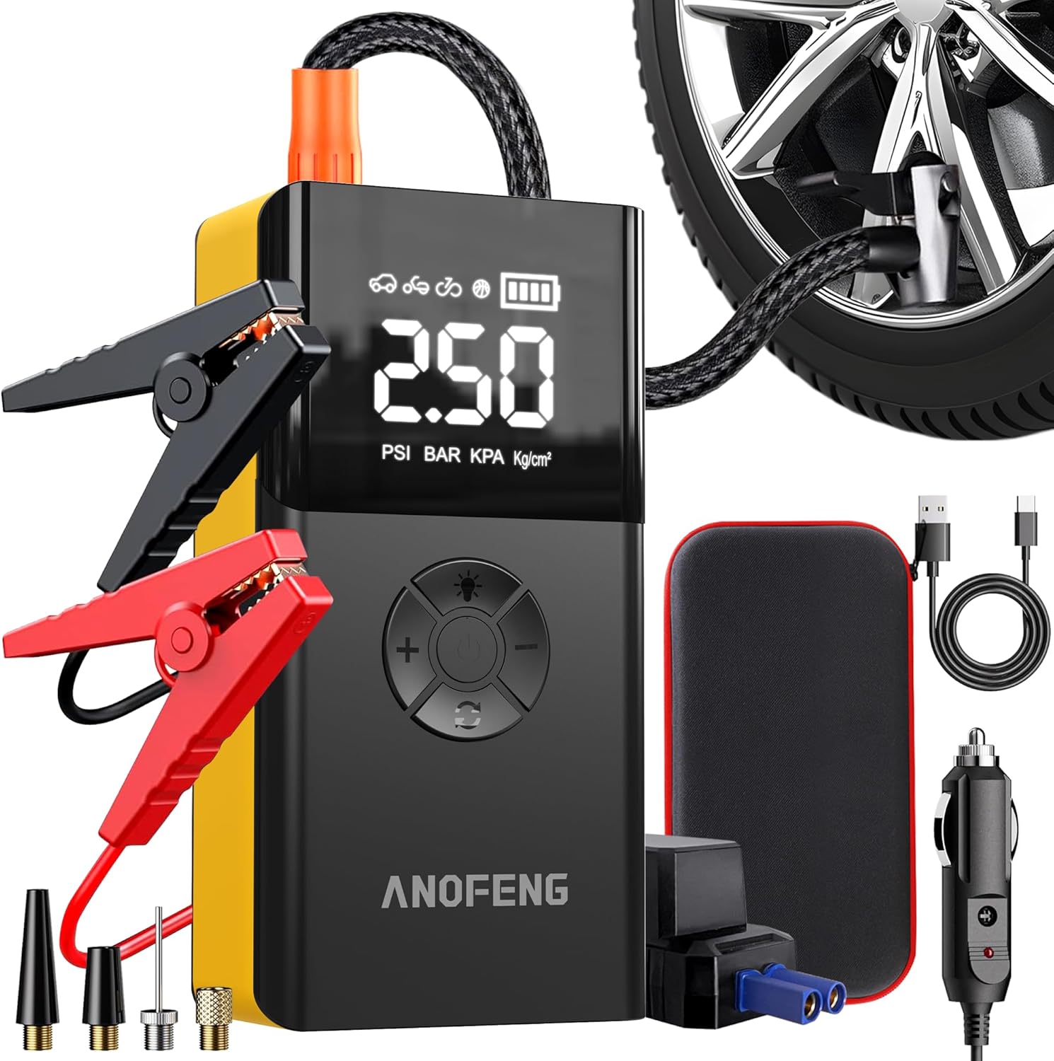 Portable 3000A Jump Starter with Air Compressor,150 PSI Air Pump 12V Jump Box for Car Battery Jump Starter (8.5L Gas/6.5L Diesel) with Jumper Cables,3 Modes Flashlight,LCD Display