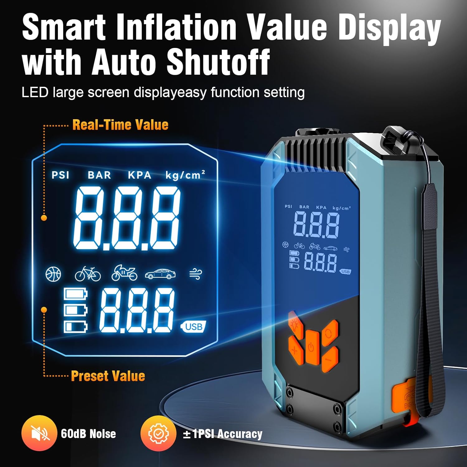 Portable Car Jump Starter with Air Compressor, 2000A 150PSI Jump Starter Power Pack (6.0 Gas/3.0L Diesel), 12V Jump Box with Smart Jumper Cables, Auto-Shutoff Inflator, and Tire Pressure Display.