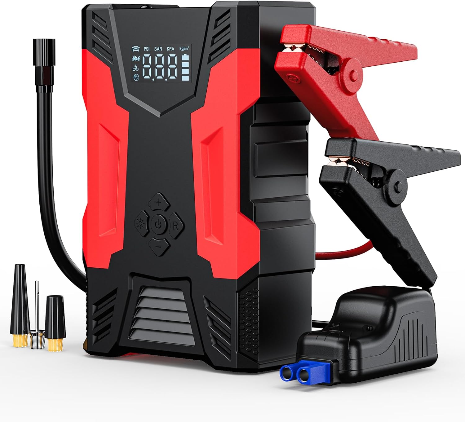 Portable Car Jump Starter with Air Compressor, 3000A Car Battery Jump Starter (9.0 Gas/8.0L Diesel) with 150PSI Tire Inflator, 12V Jump Box Car Battery Jumper Starter with USB Quick Charge, Light