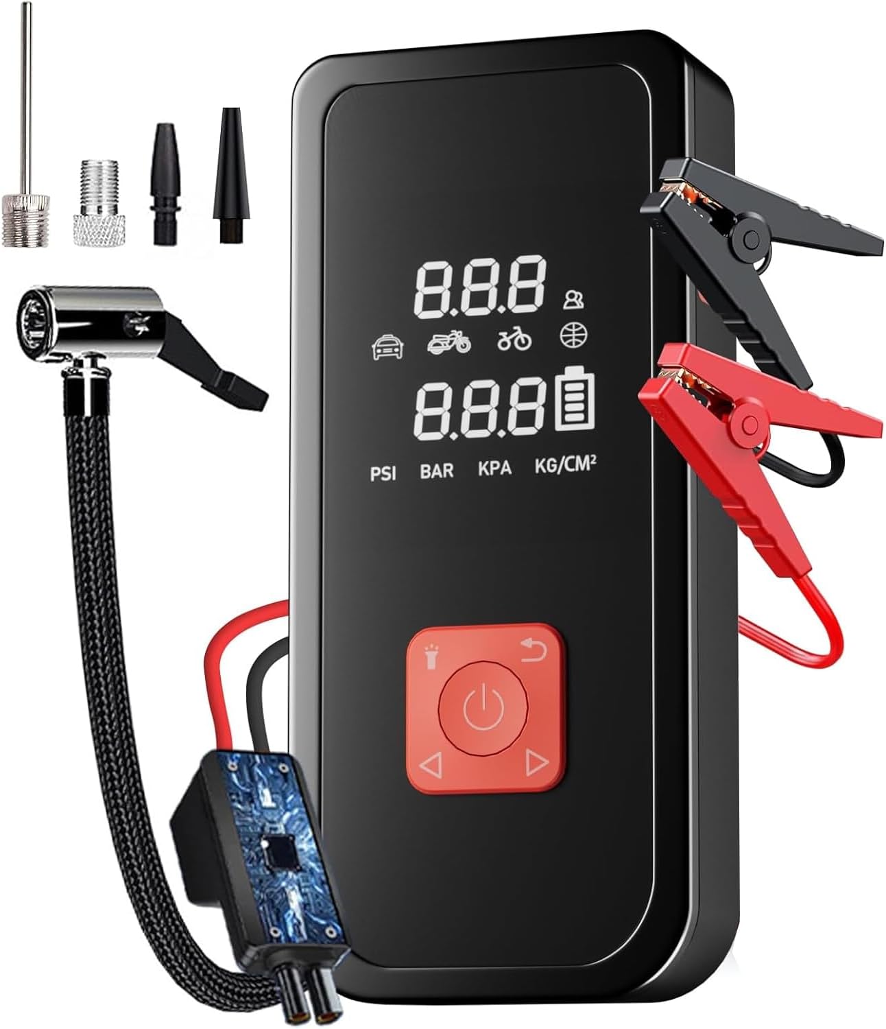 Portable Car Jump Starter with Air Compressor, 3000A Jump Start Battery Pack Air Compressor, 150PSI Auto Off Tire Inflator, 12V 16000mAh Battery Jumper Starter for All Gas and Diesel Engines.