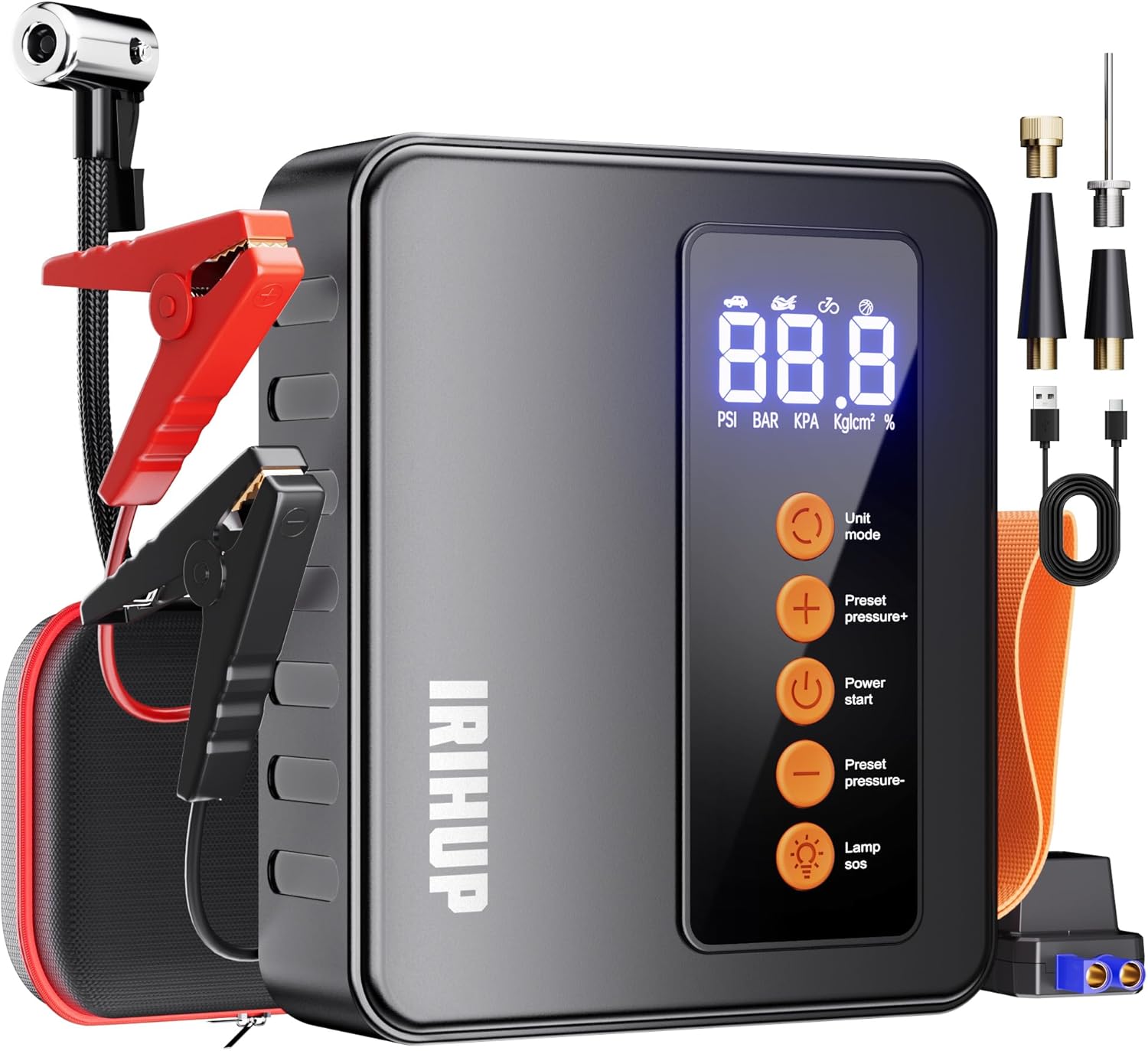 Portable Car Jump Starter with Air Compressor - 4000A Car Battery Jump Starter (10 Gas/9L Diesel), 12V Car Jumper Starter Portable, Jump Box with Smart Jumper Cables, 150 PSI Tire Inflator