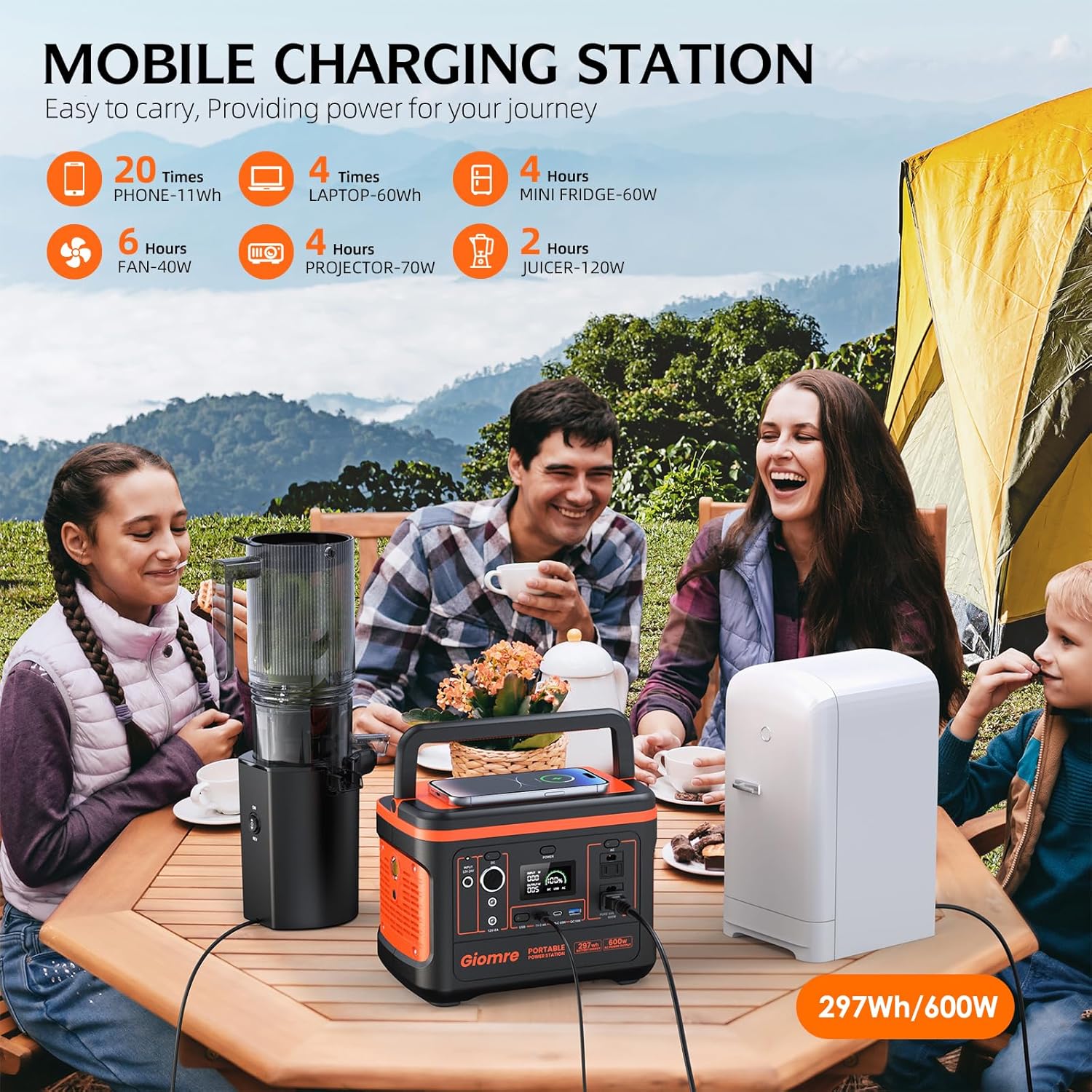 Portable Power Station, 297Wh Backup Lithium Battery Generator with 600W AC Output and 100W Fast Charging, Solar Generator for Outdoors Camping, Travel Emergency, Home Blackout