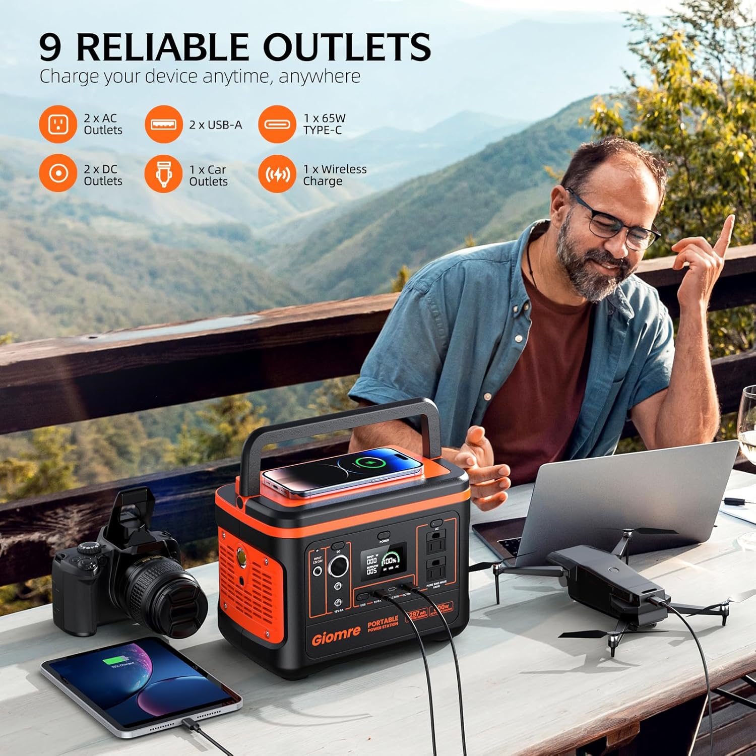 Portable Power Station, 297Wh Backup Lithium Battery Generator with 600W AC Output and 100W Fast Charging, Solar Generator for Outdoors Camping, Travel Emergency, Home Blackout