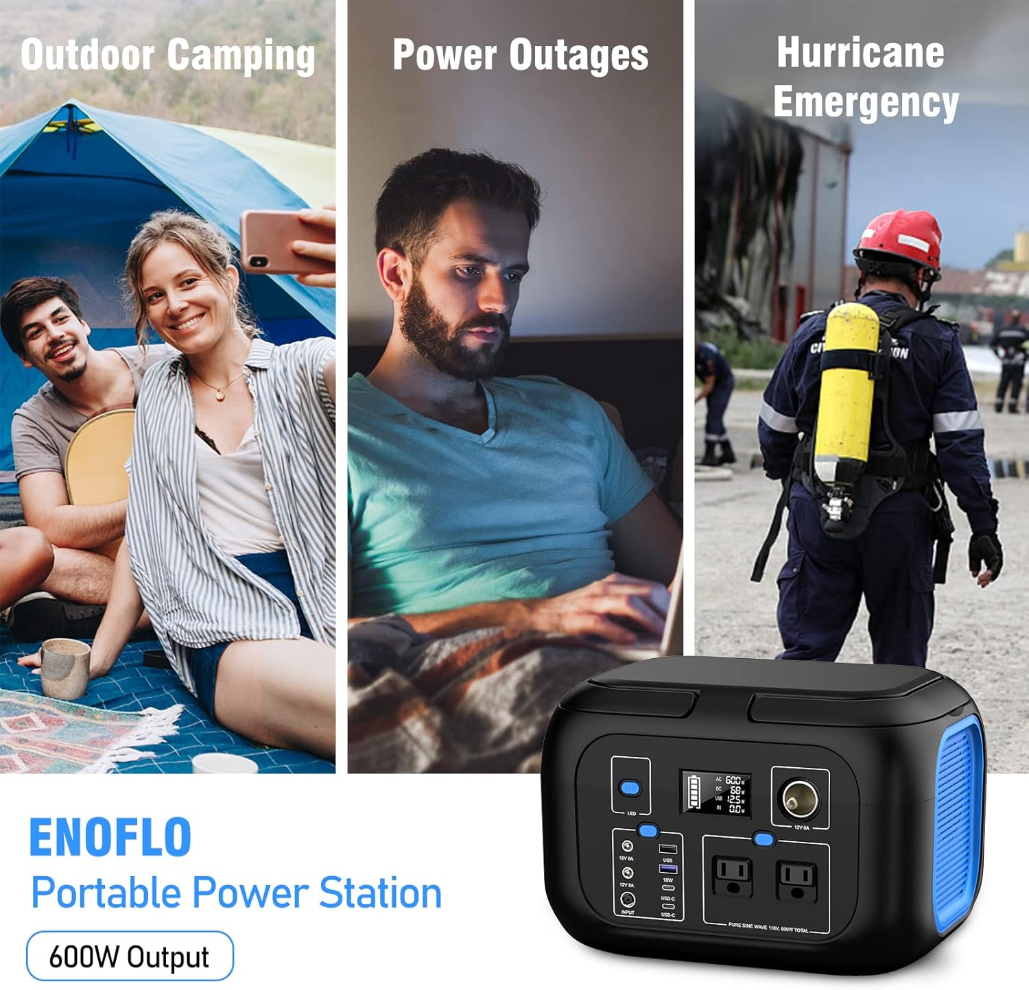 Portable Power Station 300W Power Bank with AC Outlet 228Wh Solar Generator with LED Light Portable Generators 9 Outputs Battery Backup Power Supply for Outdoor Camping Travel Emergency