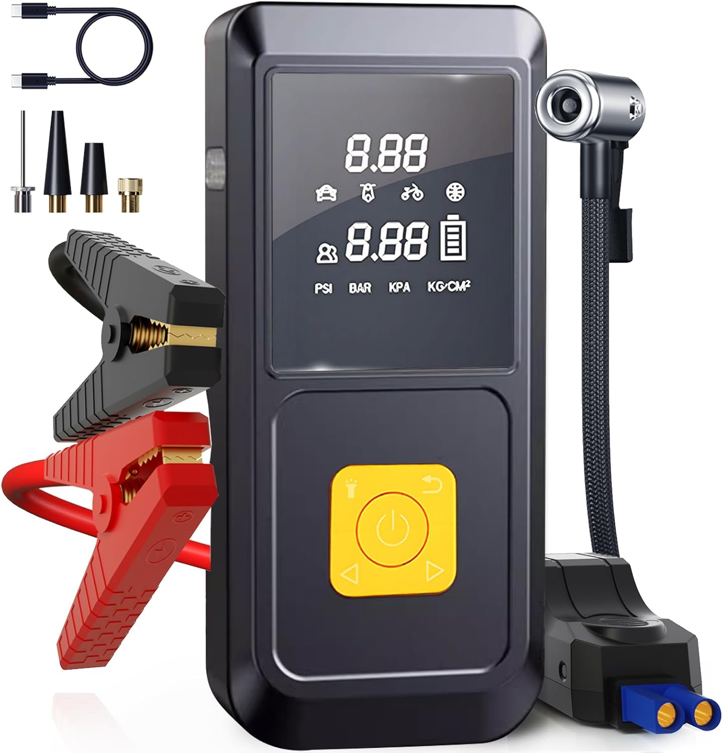 Portable Tire Inflator Air Compressor with Car Jump Starter, 120 PSI Tire Pump 8000mAh Power Bank Charger, Smart Cordless Air Pump for Car Tires/Truck/SUV/Bike/Motorcycle