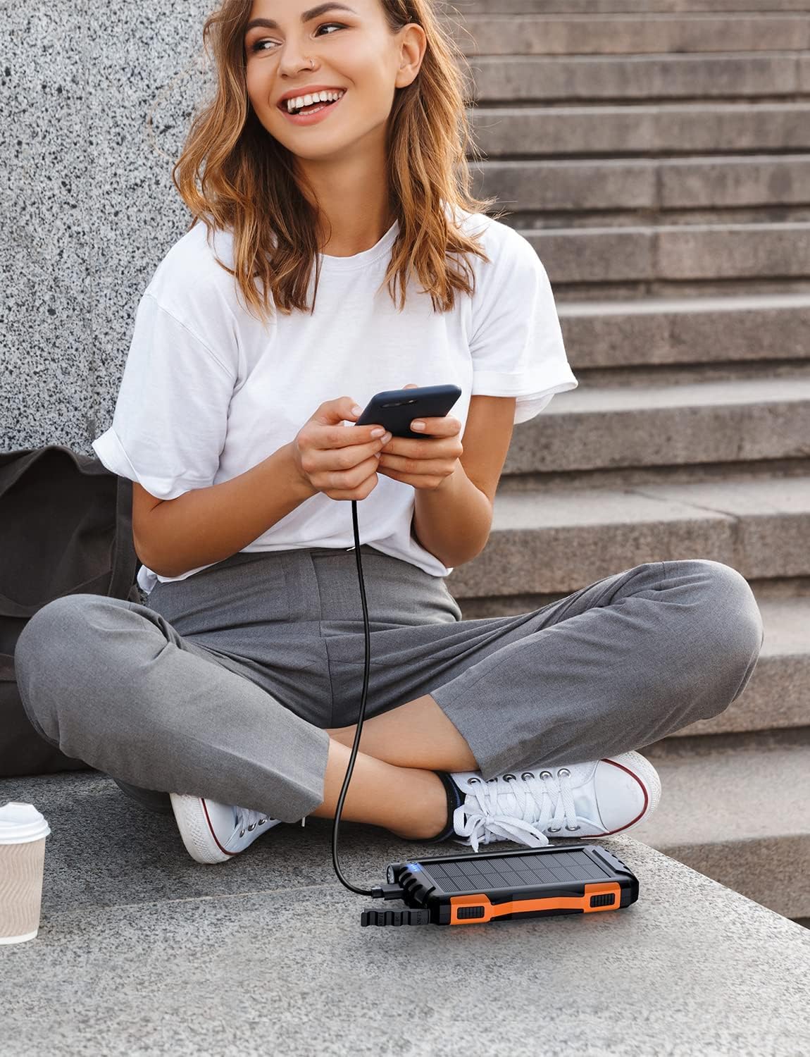 Power-Bank-Solar-Charger - 42800mAh Portable Charger,Solar Power Bank,External Battery Pack 5V3.1A Qc 3.0 Fast Charger Built-in Super Bright Flashlight (Orange)