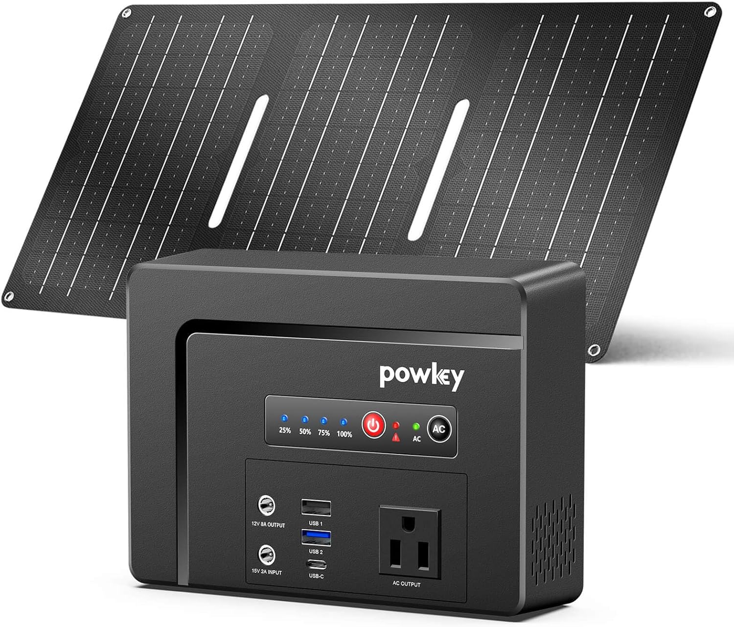 Powkey Portable Power Station 200W, 146Wh Portable Solar Generator Battery Pack with 2 Pure Sine Wave AC Outlets/4 USB A/1 DC Port, Lithium Battery Backup Power Supply for Camping Travel Outdoor Home