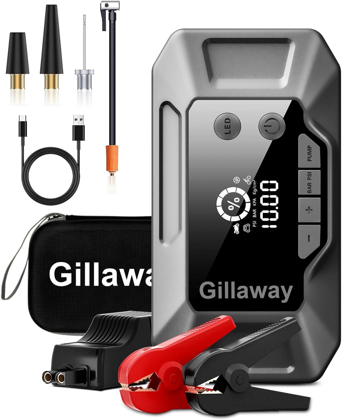 Q11 4500A Car Jump Starter with Air Compressor Combo 150PSI, Portable Car Battery Jump Starter Battery Pack (10L Gas/8.0L Diesel), Car Battery QC 3.0 Charger Power Bank Jump Starter Tire Inflator