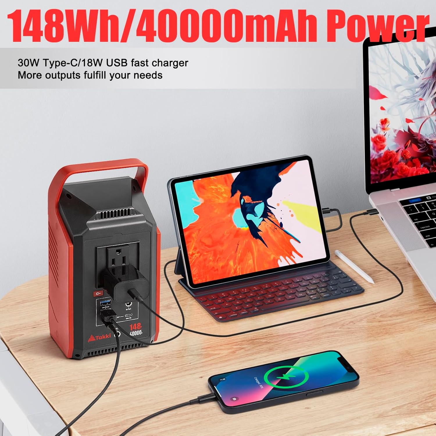 Takki Portable Power Station 83Wh, Camping Solar Generator Power Bank with 110V/80W AC Outlet, USB Type-C Port, Camping Light Lithium Battery for Home Emergency Laptop Battery Backup