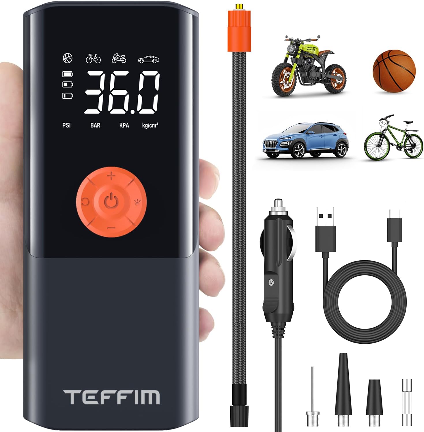 Tire Inflator Portable Air Compressor with Digital Pressure Gauge, 12V Smart Air Pump for Car Tires, Motorcycle, SUV, Electric Bike, Bicycle, Sports Balls with 10000mAh Battery  LED Light (1)