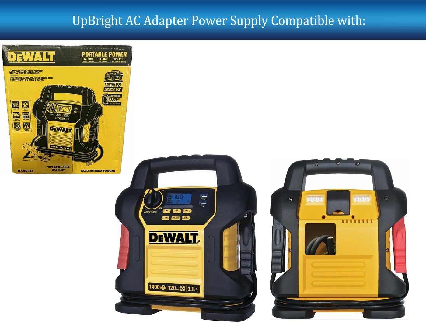 UpBright 15V AC/DC Adapter Compatible with DEWALT DXAEJ14 DXAEPS2 1400 2800 Peak Amp 12VDC Power Station 120psi Car Jump Starter Digital Air Compressor 12 Volt Power Source Supply Battery Charger