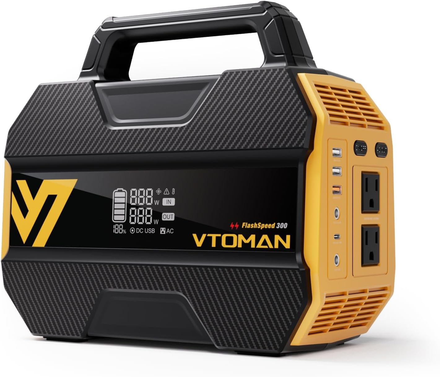 VTOMAN FlashSpeed 300 Portable Power Station 70000mAh, Only 7.4lbs with 7 Outlets, LiFePO4 Generator with Up to 600W AC Outlet, 12V/24V DC Input Adapt RV/Van, PD 100W Type-C for Power Outage, Camping