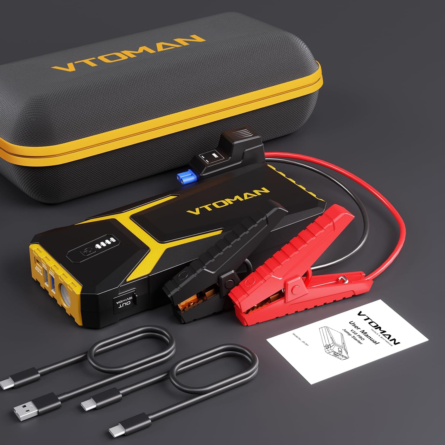 VTOMAN V10 3500A Jump Starter, Portable Car Starter (9.5L Gas,7.5L Diesel Engine) 12V Lithium Jump Box, Auto Battery Booster Power Pack, Car Battery Charger Jumper Starter with Type C Quick Charge