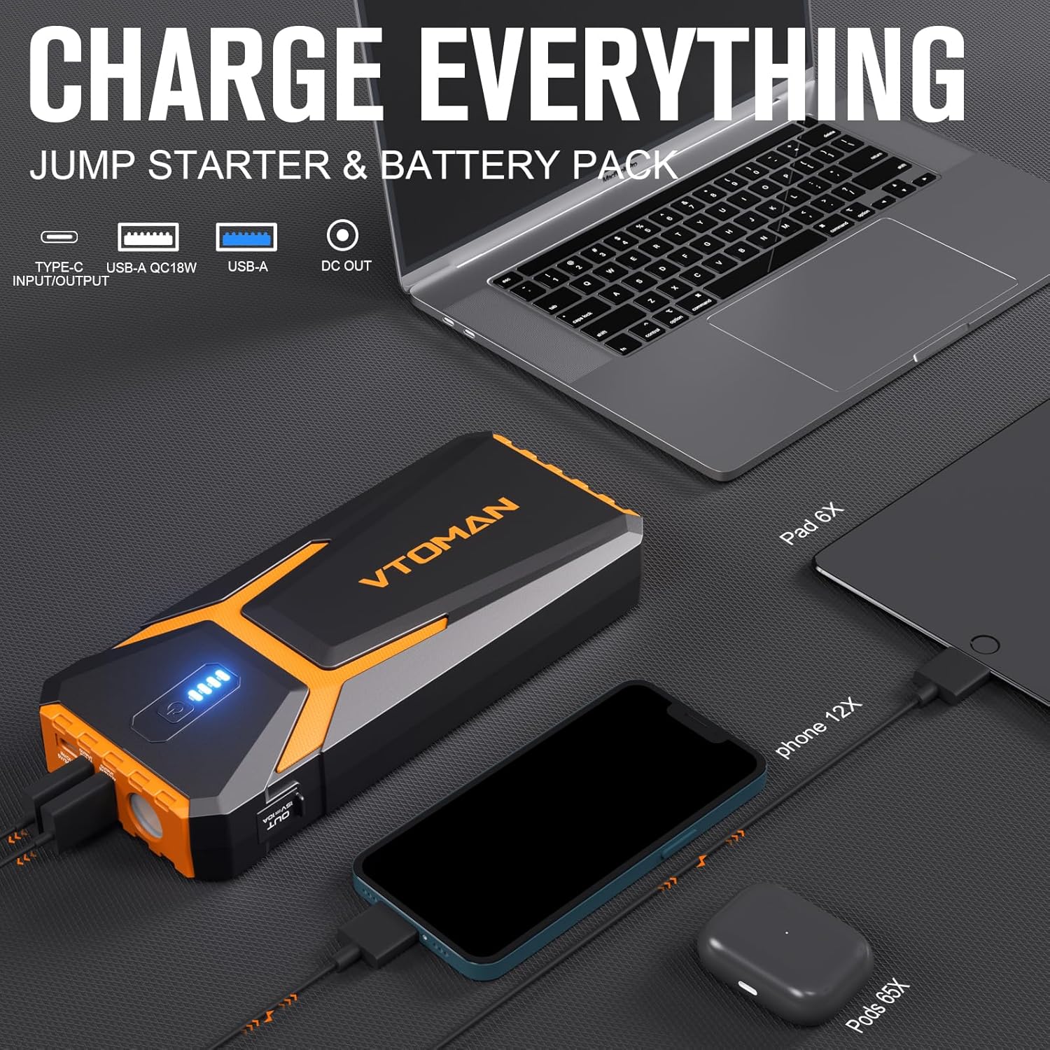 VTOMAN V10 Pro Jump Starter, 4500A Portable Car Starter and VTOMAN X1 Jump Starter with Air Compressor