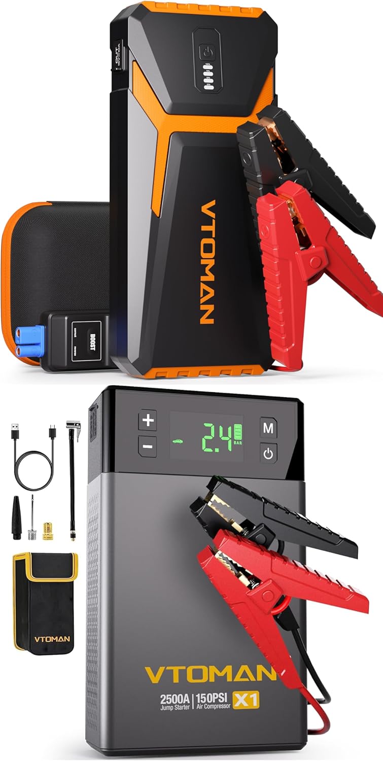 VTOMAN V10 Pro Jump Starter, 4500A Portable Car Starter and VTOMAN X1 Jump Starter with Air Compressor