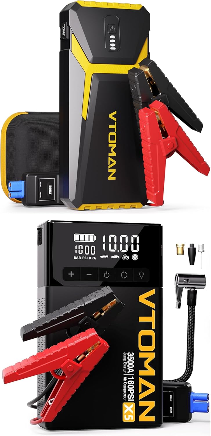 VTOMAN V10 Pro Jump Starter and VTOMAN X5 Jump Starter with Air Compressor