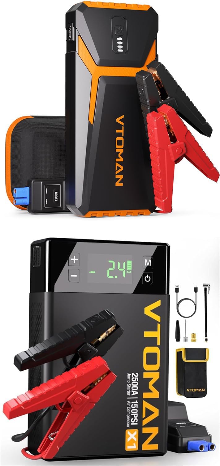 VTOMAN V10 Pro + X1 Jump Starter with Air Compressor, 4500A Portable Car Starter and 150psi Jump Starter with Air Compressor