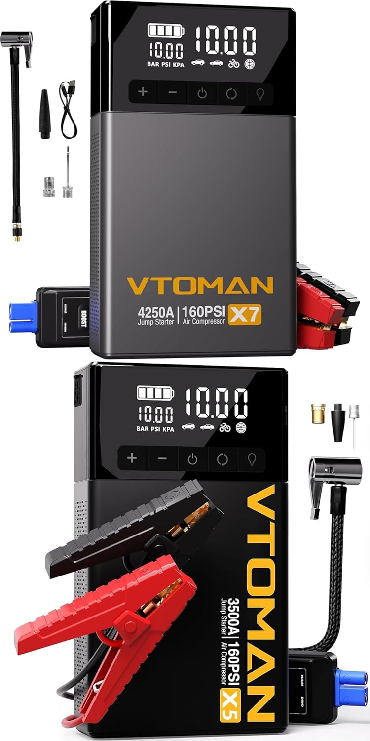 VTOMAN X7 Jump Starter with Air Compressor Gray and VTOMAN X5 Jump Starter with Air Compressor Black