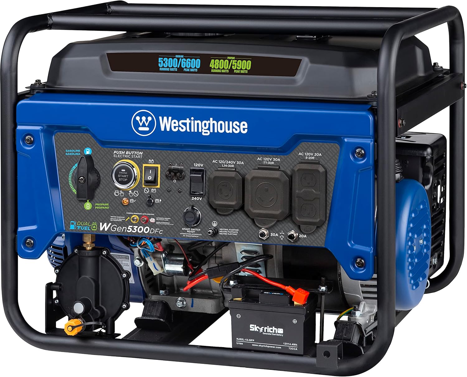 Westinghouse 6600 Watt Dual Fuel Home Backup Portable Generator, Remote Electric Start, Transfer Switch Ready, RV Ready, CO Sensor