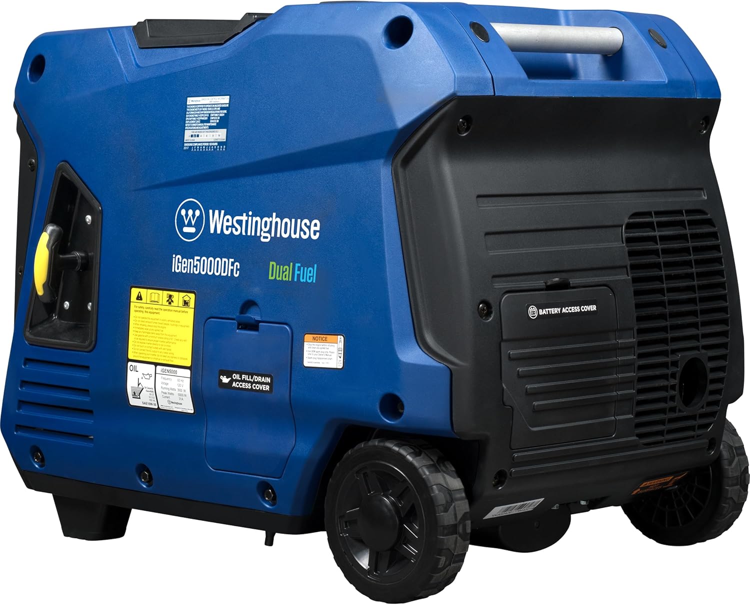 Westinghouse Outdoor Power Equipment 4000 Peak Watt Super Quiet Dual Fuel Portable Inverter Generator, Remote Electric Start, Gas  Propane Powered, RV Ready, CO Sensor, Parallel Capable