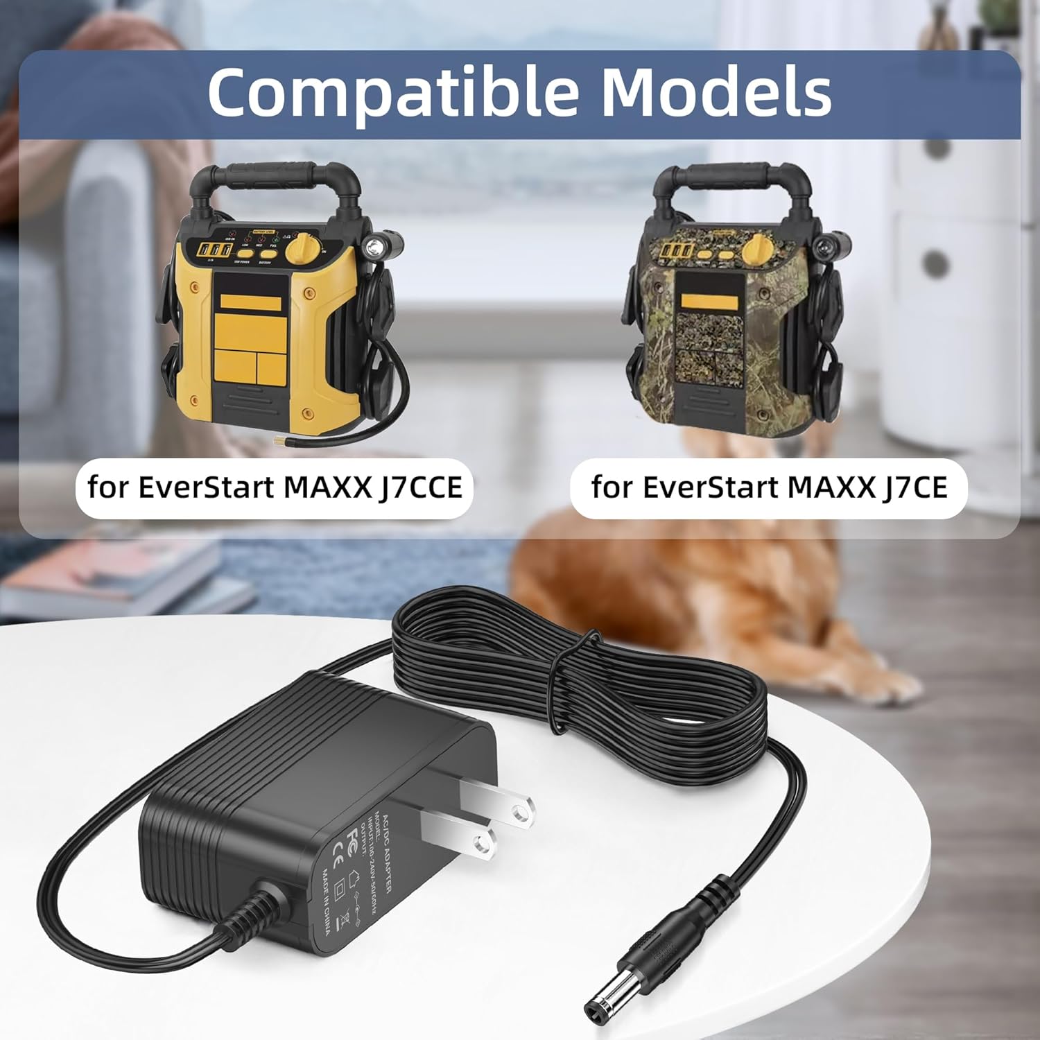 12V Charger for EverStart Maxx Jump Starter Power Cord Adapter for Ever Start J7CCE J7CE Max 800 Peak Amp 800A Battery Car Camo Jump Starter 120 PSI Air Compressor