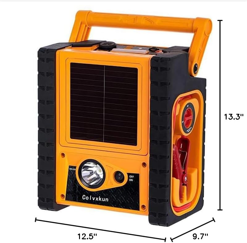 2000A Car Battery Jump Starter with Air Compressor, Solar Portable Power Station,12V Car Battery Charger with 400W Inverter Dual AC/DC/USB Output,Jump Box for Car Battery with Flashlights