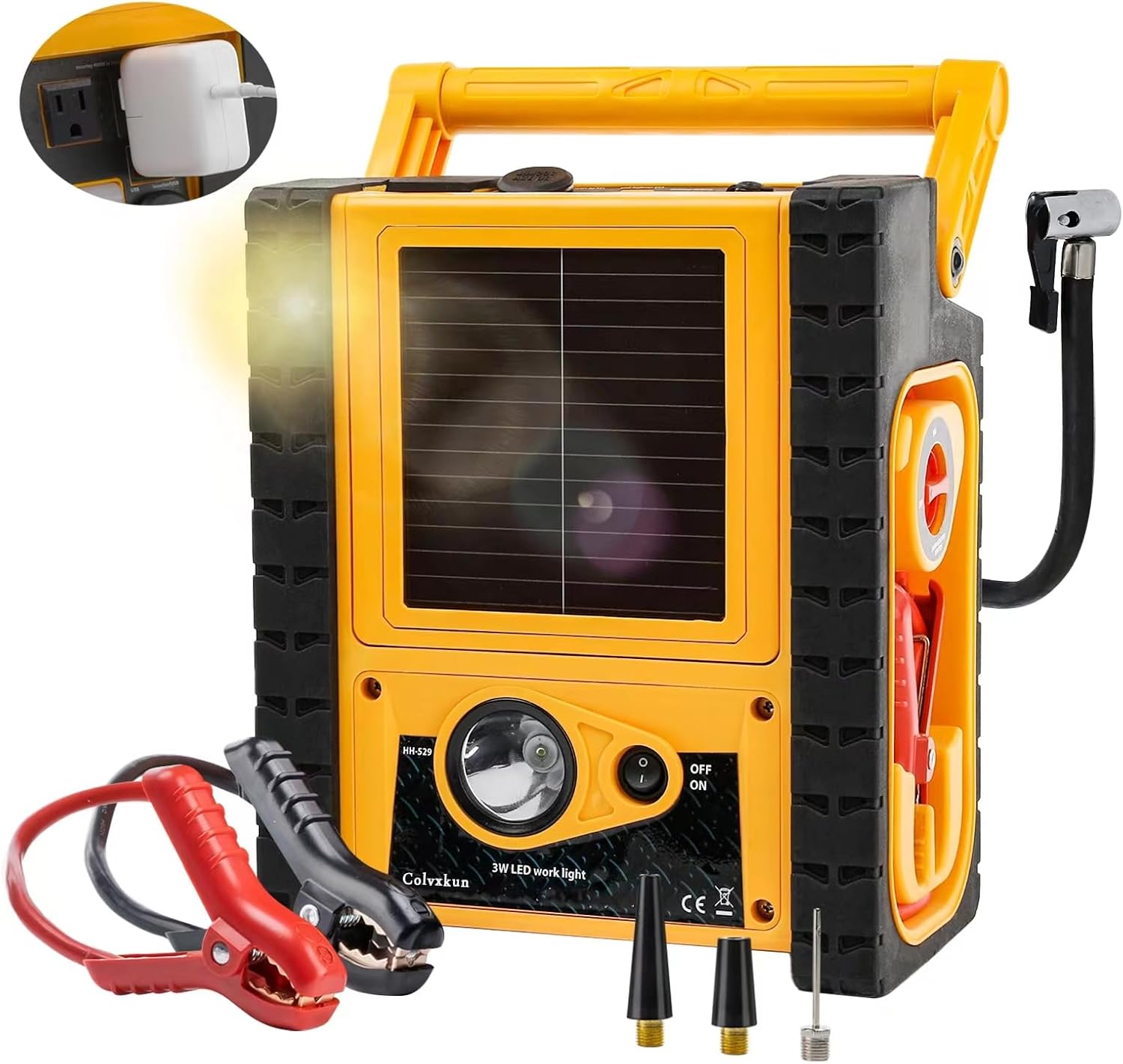 2000A Car Battery Jump Starter with Air Compressor, Solar Portable Power Station,12V Car Battery Charger with 400W Inverter Dual AC/DC/USB Output,Jump Box for Car Battery with Flashlights