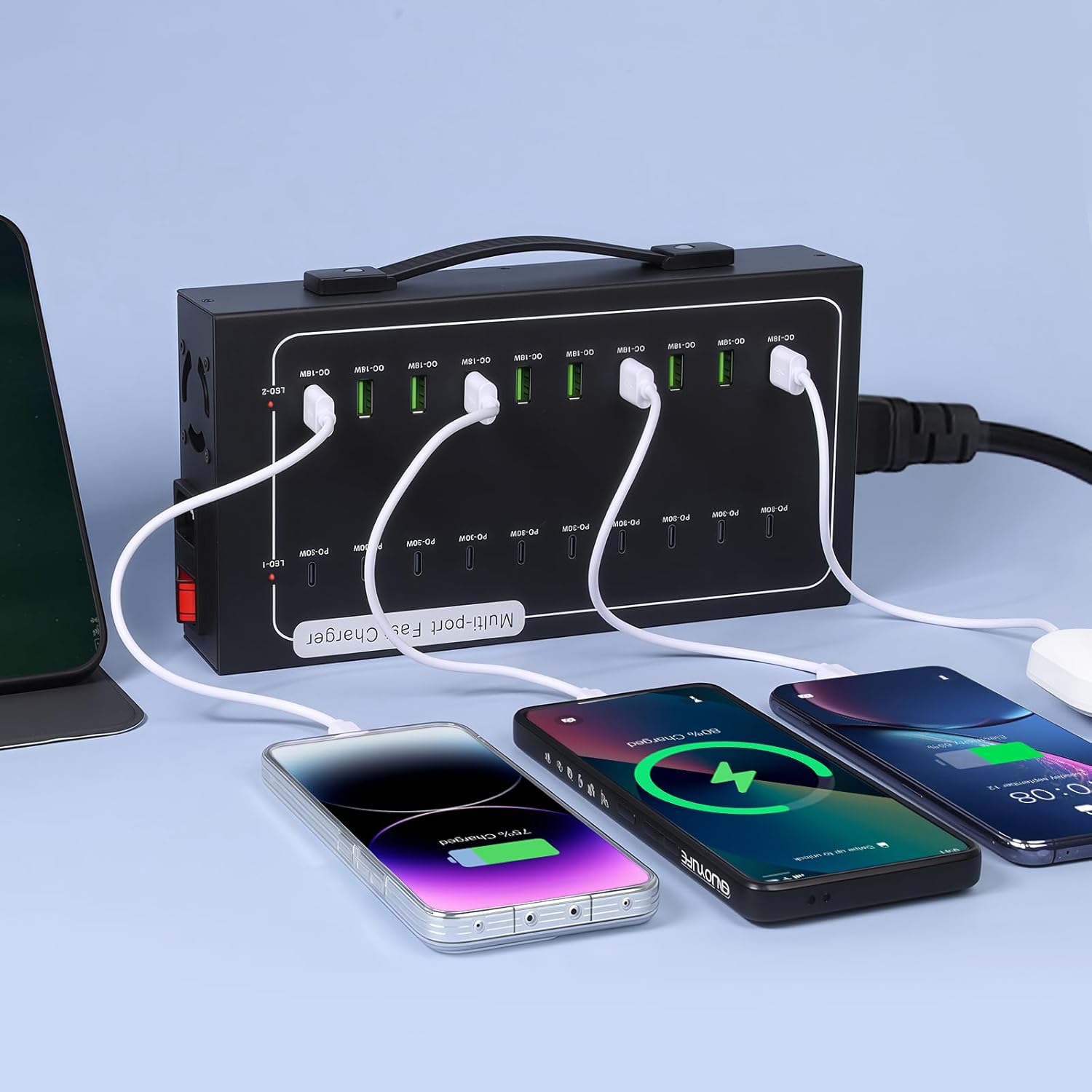 430W USB Charging Station, 20 Port Fast Charging Station for Multiple Devices, PD3.0/QC4.0 Multi-Protocol, Smart Power Delivery  Overload Protection for iPhone, iPad, Tablet, and More