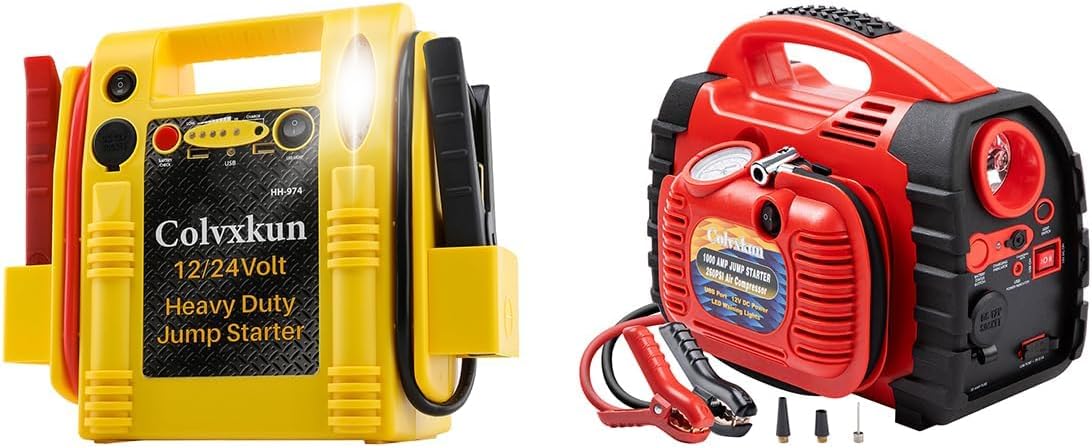 Car Jump Starter with Air Compressor, 260PSI 1000A Car Battery Jump Starter Battery Pack + HH974 2800/1400 Peak Amp 12 Volt and 24 Volt Jump Starter