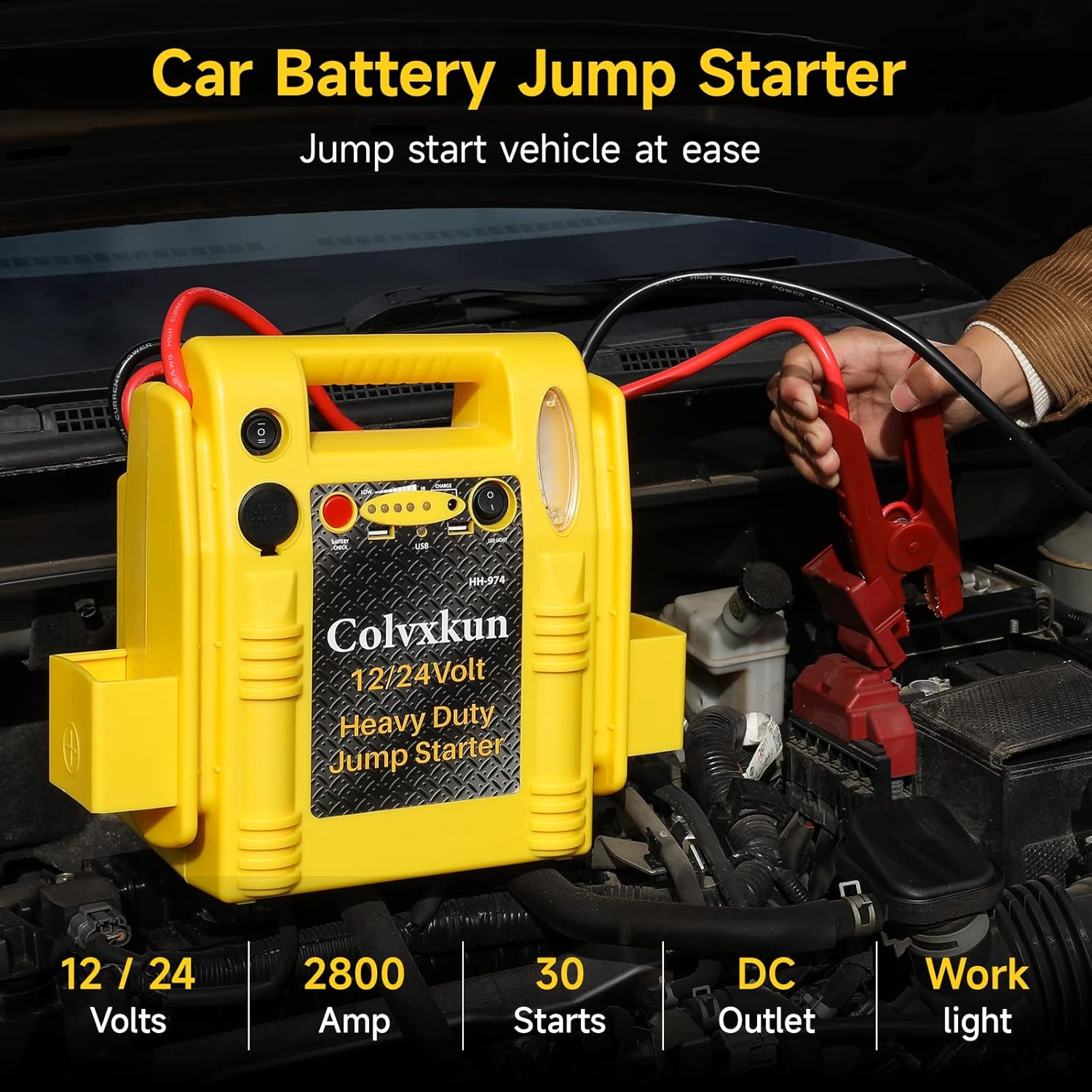 Car Jump Starter with Air Compressor, 260PSI 1000A Car Battery Jump Starter Battery Pack + HH974 2800/1400 Peak Amp 12 Volt and 24 Volt Jump Starter