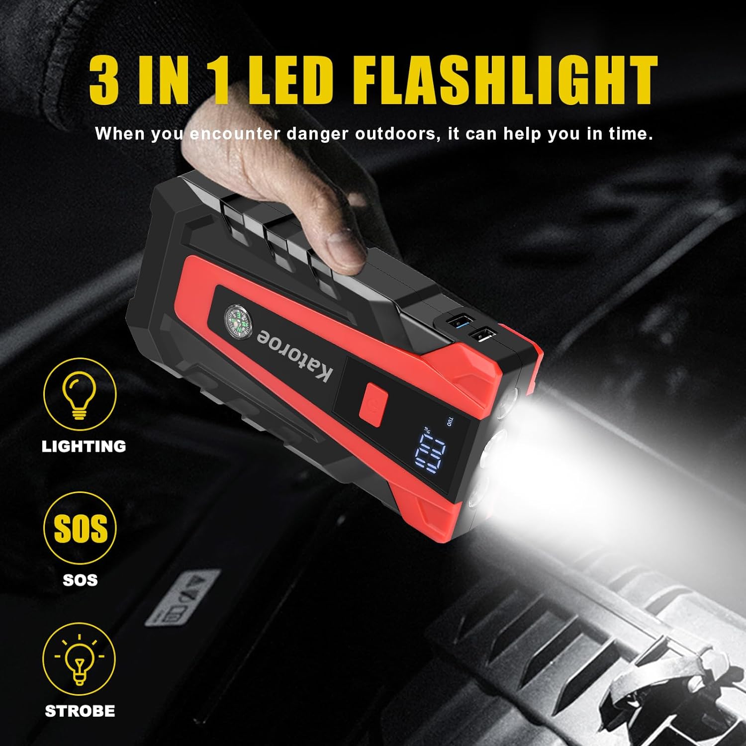 Car Jump Starter with Air Compressor, 4500A 150 PSI Portable Jump Starter Battery Pack (10.0L Gas/8.0L Diesel), 12V Jump Box Car Battery Jump Starter with 80 Starts, QC 3.0, Large Display, Flashlight