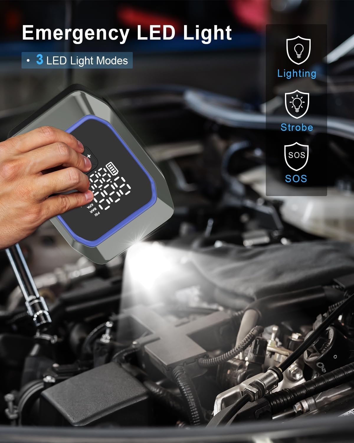 Car Jump Starter with Air Compressor,Upgraded Portable Car Battery Charger 6000A Peak Current (for All Gas/10L Diesel Engine) 12V Jump Box Battery Pack with LED Lighting, Power Bank, Storage Bag