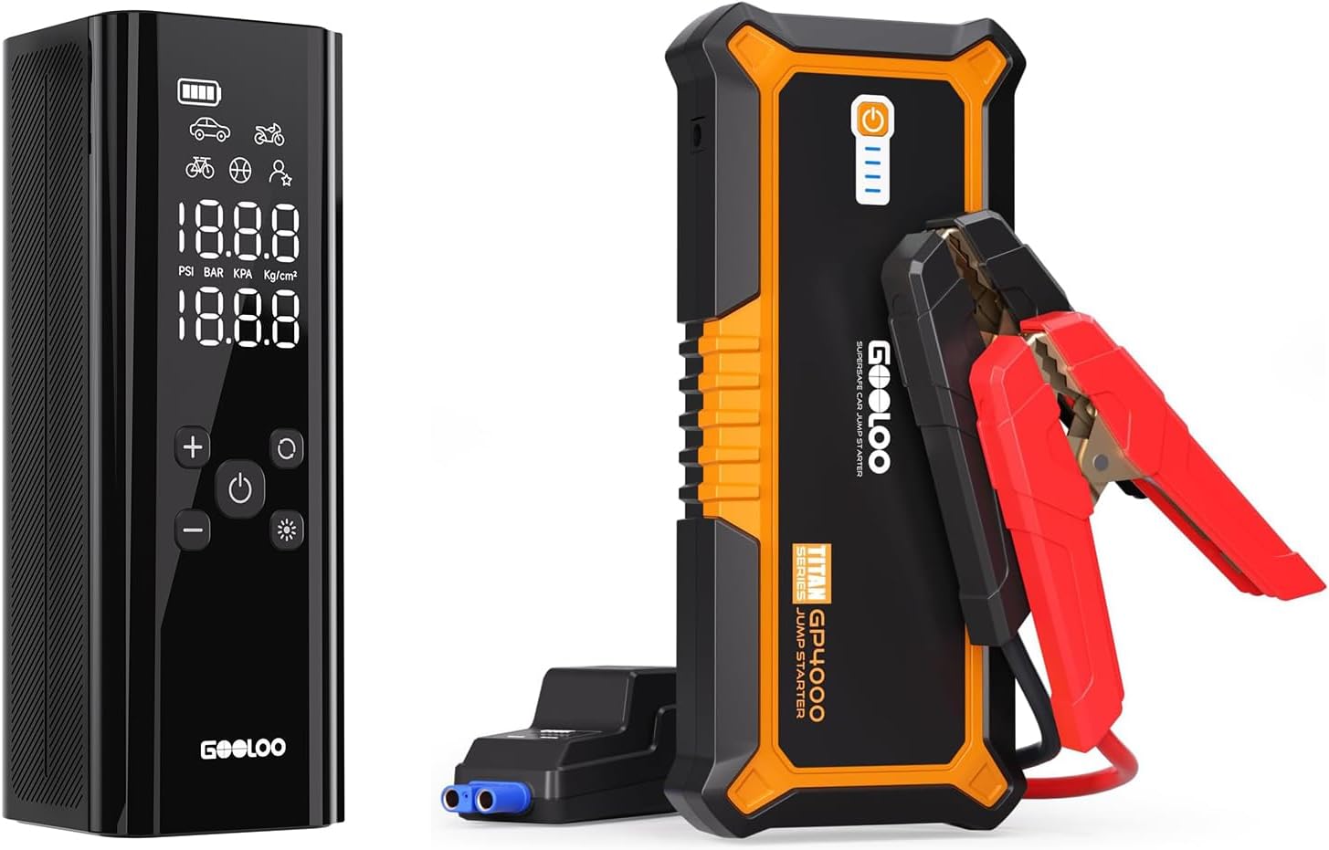 GOOLOO 4000A Peak Car Jump Starter 12V Auto Battery Booster SuperSafe Lithium Jump Box  GOOLOO GT150 Tire Inflator Portable Air Compressor