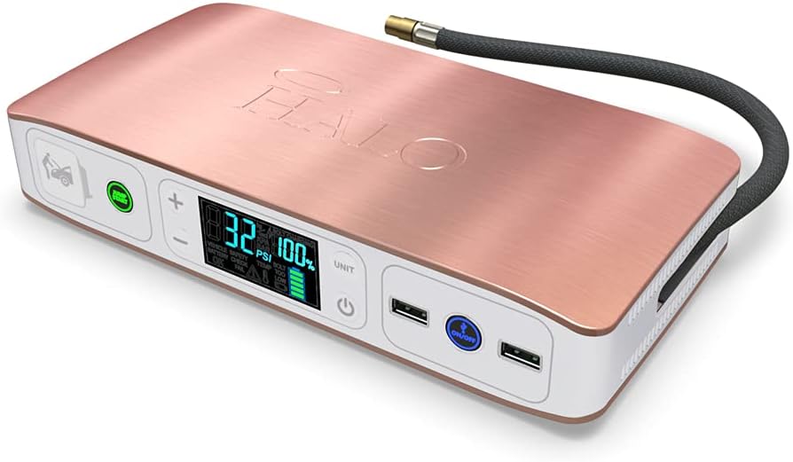 Halo Bolt Air 58830 mWh Portable Emergency Power Kit, 4 Interchangeable Air Nozzles, Car Jump Starter - Rose Gold  Bolt Air 58830 mWh Portable Emergency Power Kit,Grey