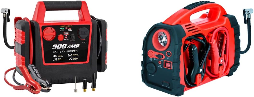 HH602 Jump Starter 1000Peak Portable Car Jump Starter + HH625Car Jump Starter with Air Compressor, 260PSI 1000A Car Battery Jump Starter Battery Pack