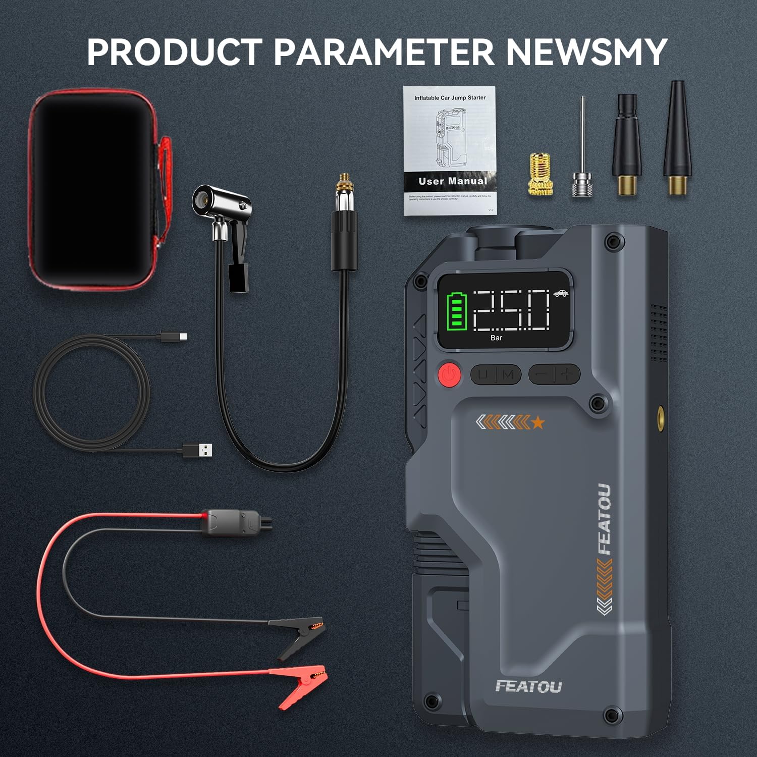 Jump Starter with Air Compressor, 5 in 1 Functional Jump Box 3000A Peak Battery Power Pack with 150PSI Digital Tire Inflator, Portable Car Battery Charger Jumper for 8.5L Gas or 7.0L Diesel