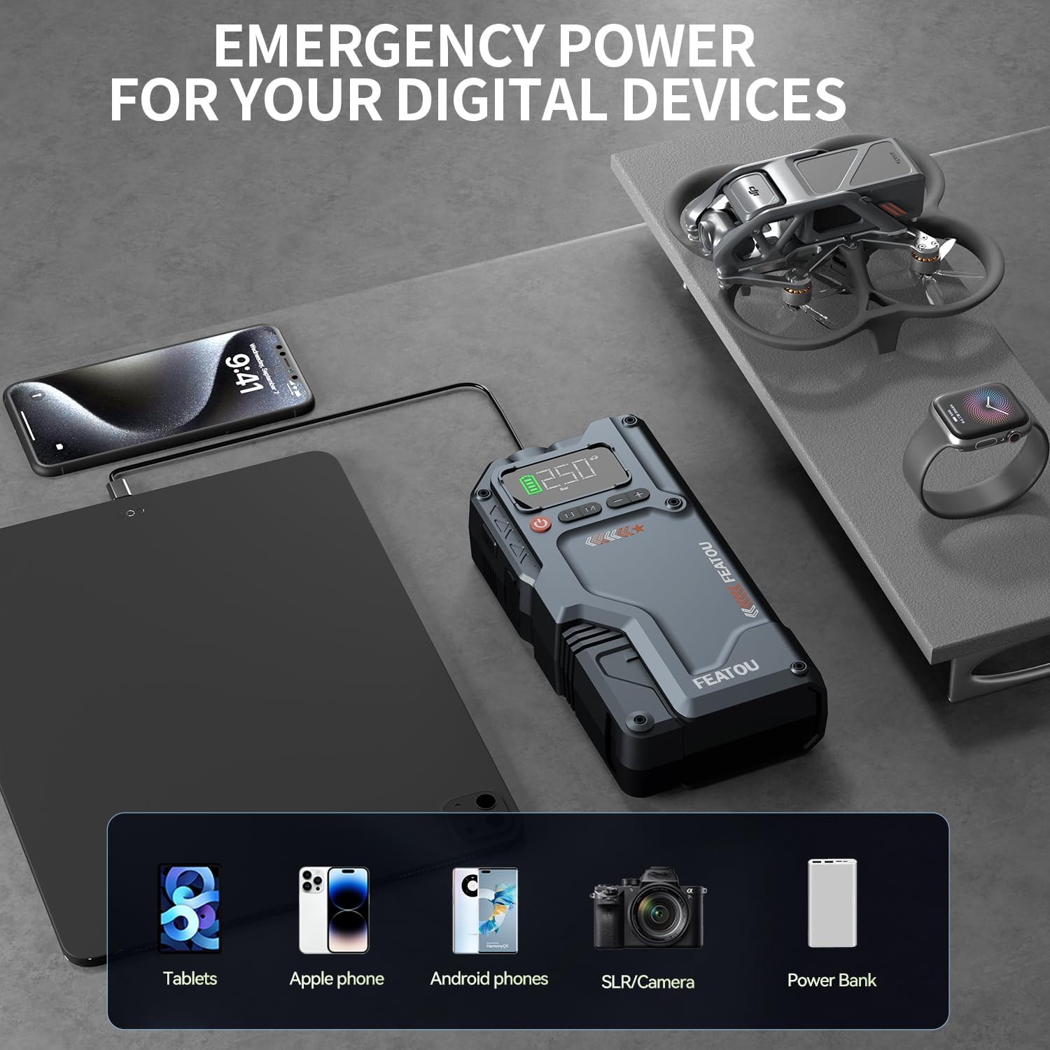 Jump Starter with Air Compressor, 5 in 1 Functional Jump Box 3000A Peak Battery Power Pack with 150PSI Digital Tire Inflator, Portable Car Battery Charger Jumper for 8.5L Gas or 7.0L Diesel