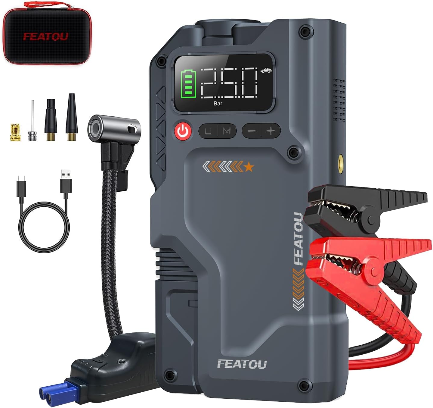 Jump Starter with Air Compressor, 5 in 1 Functional Jump Box 3000A Peak Battery Power Pack with 150PSI Digital Tire Inflator, Portable Car Battery Charger Jumper for 8.5L Gas or 7.0L Diesel