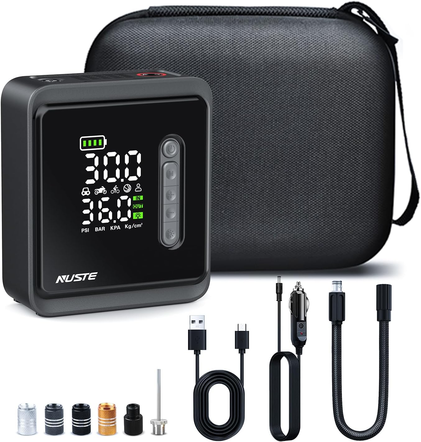 NUSTE Portable Tire Inflator Air Compressor, 150PSI Cordless Air Pump for Car Tires, 3X Faster Battery  12V DC Dual Power Tire Inlfator with Pressure Gauge, Auto Pump for Bicycle, Ball  More