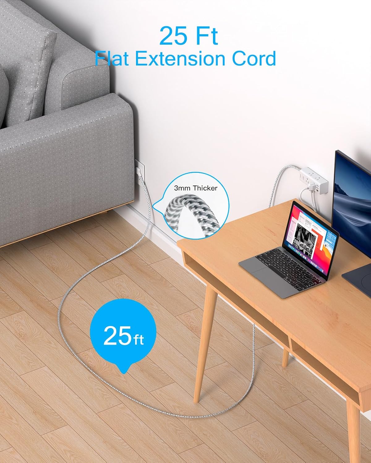 Power Strip Surge Protector, 6 Outlets with 3 USB Ports (1 USB C), Multi Plug Wall Outlet Extender, 5Ft Flat Plug Extension Cord Charging Station, Small Power Strip for Travel Home Office College Dorm