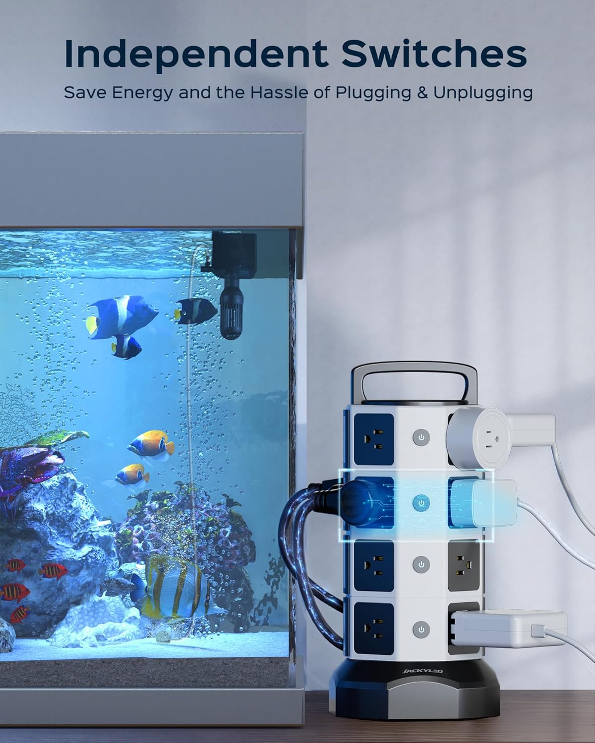 Power Strip Tower Surge Protector, JACKYLED 12 Outlets 6 USB (2 USB C) Charging Station, Extension Cord with Multiple Outlets, 1050J 1625W/13A Outlet Extender 6.5ft Extension Cord for Home Office