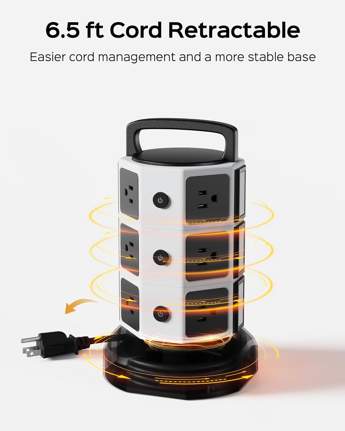 Power Strip Tower Surge Protector, JACKYLED 12 Outlets 6 USB (2 USB C) Charging Station, Extension Cord with Multiple Outlets, 1050J 1625W/13A Outlet Extender 6.5ft Extension Cord for Home Office