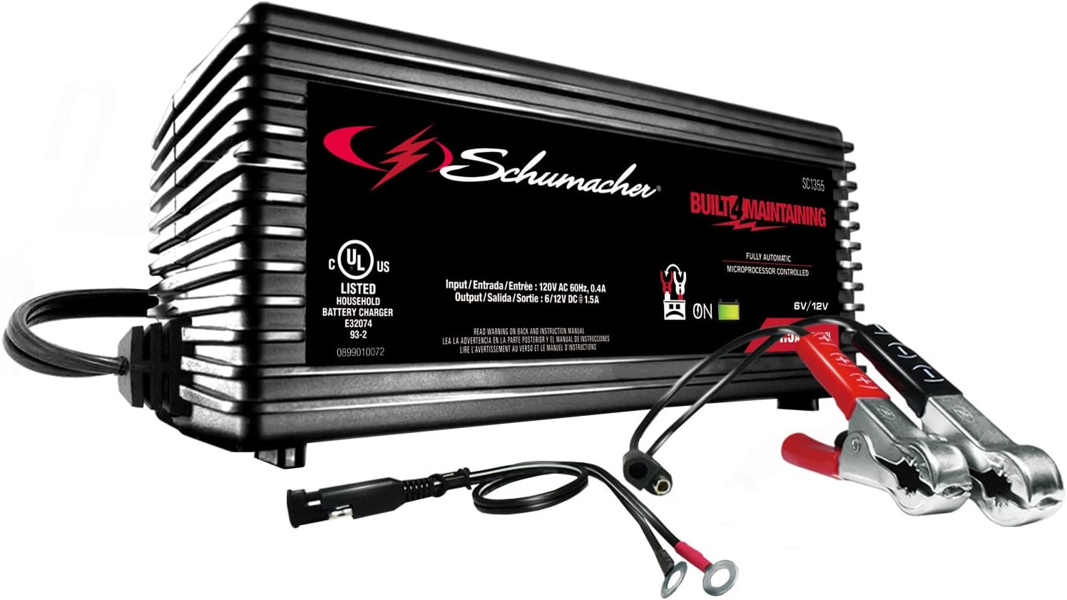 Schumacher Electric 3-in-1 Battery Charger, Maintainer, and Desulfator, SC1355 Fully Automatic - 1.5 Amp, 6 Volt and 12 Volt - for Motorcycle, Power Sport, Car, and Marine Batteries