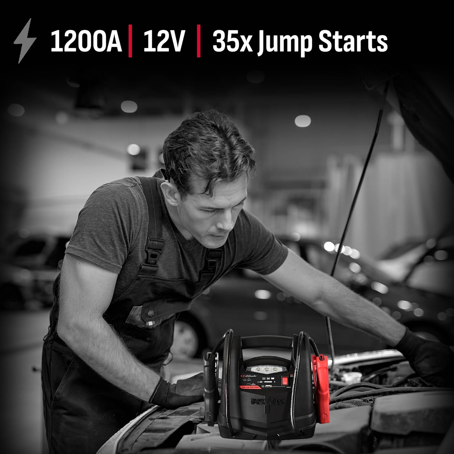 Schumacher Electric Lithium Jump Starter and Portable Power Station, SL1562, 4-in-1, 1200 Amps, 12 Volt, 150-PSI Air Compressor, USB Charging, Starts Car, Truck, Motorcycle, and Marine Batteries